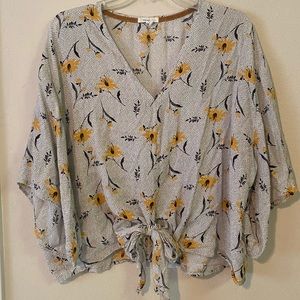 Flowing tie-front wide sleeve shirt